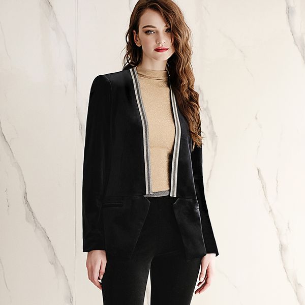 

velvet fabric good quality women clothes set 2 pcs /suit coat office work style fashion lady suit, White;black