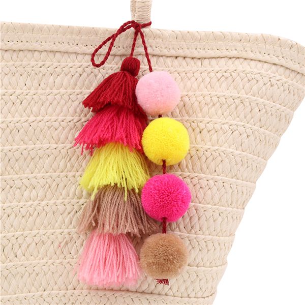 

1шт красочных цепей boho pom pom ключевой сумка аксессуары кисточка сумка кошелек радуга шарм брелок лето ювелирных изделия, Silver