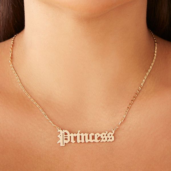

fashion letter princess pendant necklace alloy women female choker statement long necklaces trendy jewlery for girlfriend gifts, Silver