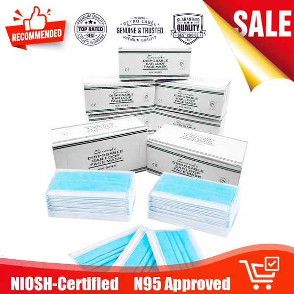 

50pcs Disposable Face Earloop Masks 3-Layer Non Woven Dustproof Mouth PM2.5 Safety Masks Men and Women Factory Sirect Sale