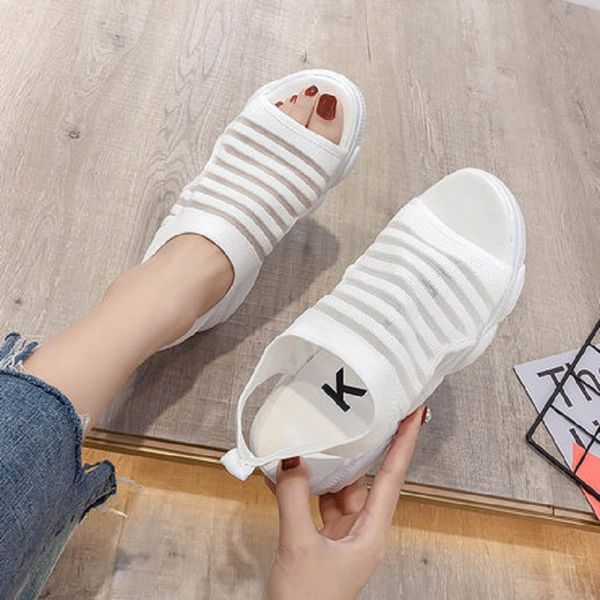 

sandals women's tide 2019 summer new knit thick-soled platform shoes flat anti-skid pregnant women roman shoes, Black