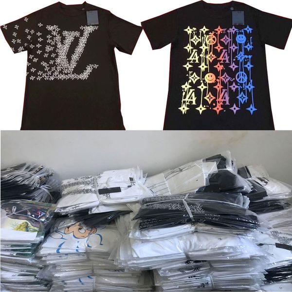 

brand men t-shirt bermuda 2024 european hip-hop printed short-sleeved t-shirt summer new round neck embroidered cotton men shirt, White;black