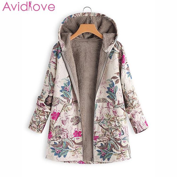 

women fashion winter hooded long sleeve zipper autumn, floral casual pocket printed jacket, Black