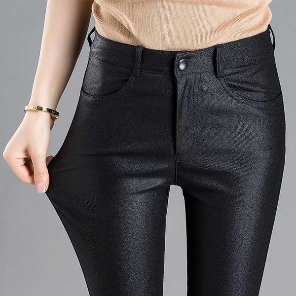 

winter new female matte black leggings moderate-elasticity mid-waist coating pu imitation leather pants, Blue