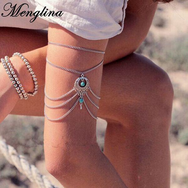 

fashion retro bohemian multilayer chain upper arm bracelet blue resin bead charm bracelet for women armbanden voor vrouwen 1103, Black