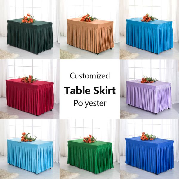

1pc подгонянный твердый белый / черный/синий стол приема конференции юбка полиэстер свадьба конфеты крышка стола ресторан скатерть