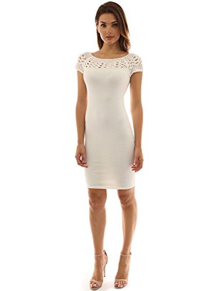 

pattyboutik women's boat neck crochet inset knit dress, Black;gray