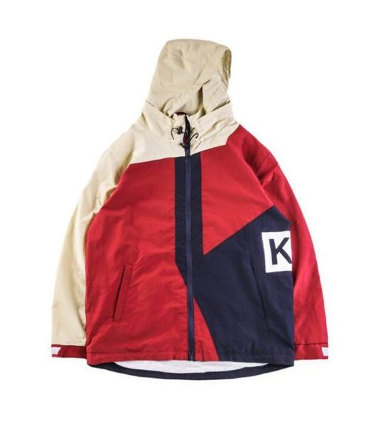 

kith mens brand designer winter coat panelled casual jacket autumn hooded jacket contrast colors hip hop windbreaker, Black;brown