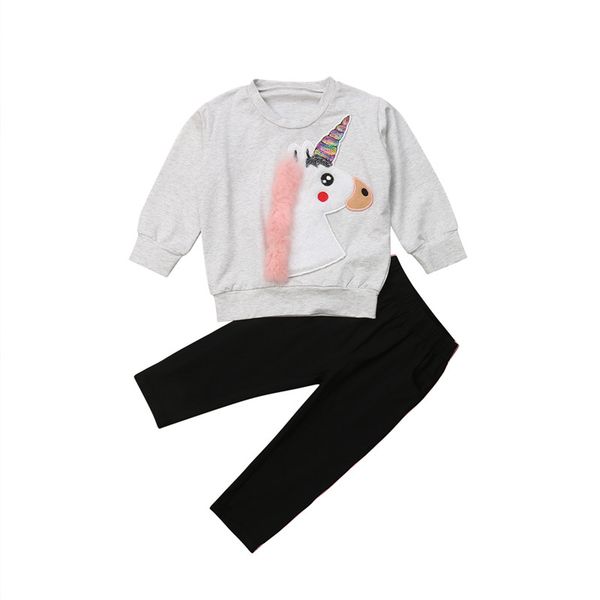 

pudcoco newborn baby girl clothes spring autumn 2pcs long sleeve unicorn t shirt leggings able outfit kids set 1-5years, White