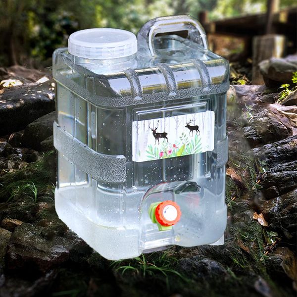 

15l portable plastic water bucket with lid faucet outdoor water container storage for self-driving hiking camping accessories