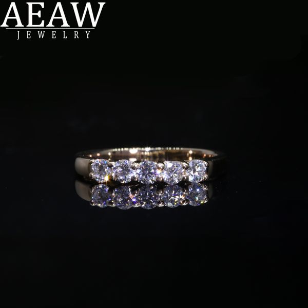 

aeaw 18k yellow gold 0.1ct 3mm total 0.5ctw df round cut engagement&wedding moissanite lab grown diamond band ring for women, Golden;silver