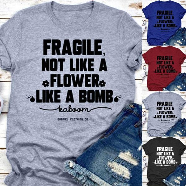 

2020 тенниска лета женщин с коротким рукавом рубашки вскользь футболки письмо печати fragile not like tee o-образным вырезом женский camiset, White