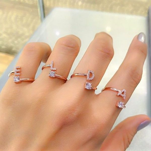 

new rosegold letter silver trend letter ring, Golden;silver
