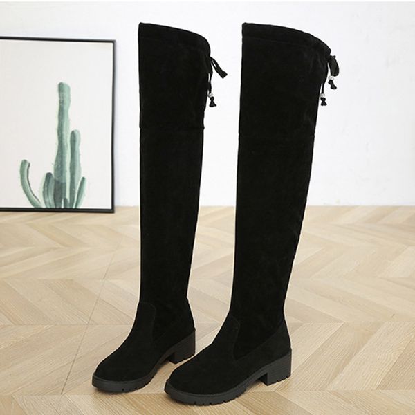 

women winter over knee boots fashion warm flat heels thigh high long shoes k-best, Black