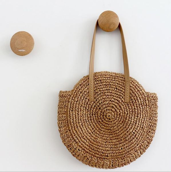 

2colors women round circular rattan wicker straw woven shoulder bag lady solid zipper big capacity beach bag, Slivery;white