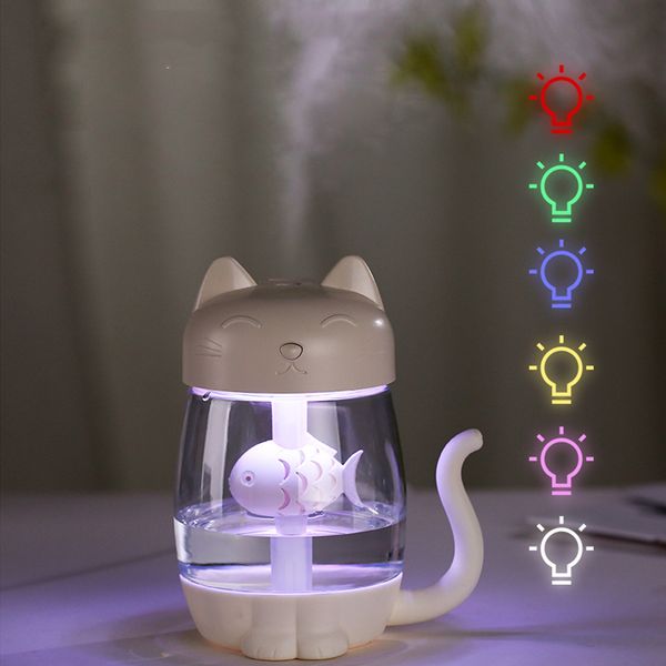 

350ml cute cat ultrasonic humidifier 3 in 1 air purifier usb small fan car air freshener home led light mini diffuser