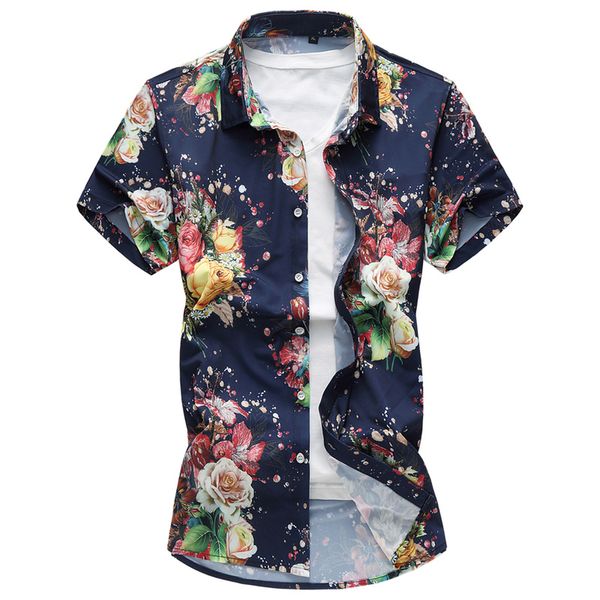 

new casual male shirts short-sleeve lapel printed short sleeve men shirt beach tropical mens hawaiian shirts 2018 summer 6xl 7xl, White;black