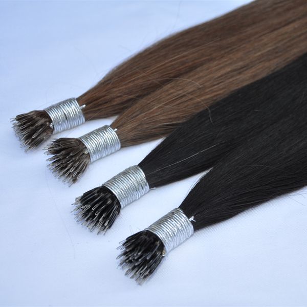 

nano ring hair color 2 dark brown double drawn 1g per strand 300st 300g remy human hair extensions, Black