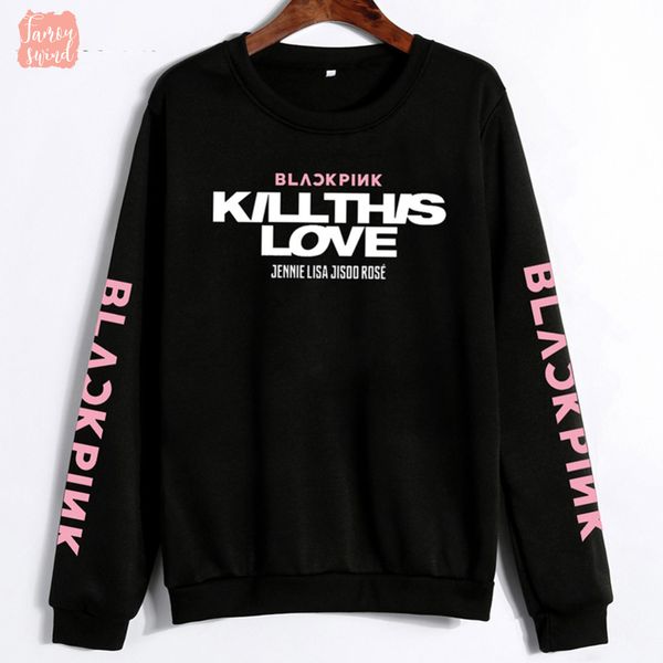 

любители одежды корейский blackpink унисекс убийство this love альбом letters толстовка парень девушка пуловер sudadera mujer, Black