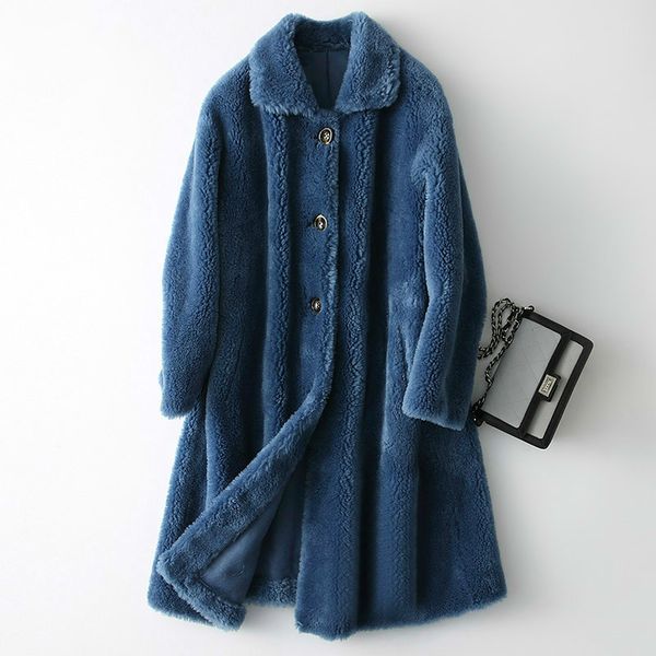 

real fur coat 100% wool jacket autumn winter coat women clothes 2020 korean vintage sheep shearling suede lining zt3778, Black
