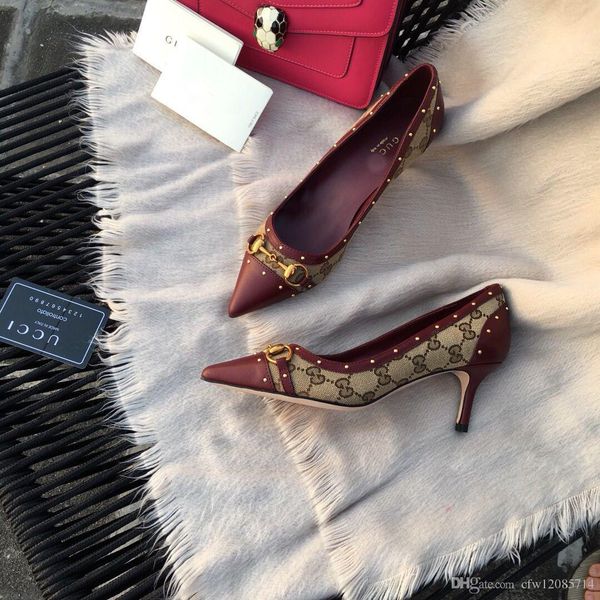 

with box] 2019 fashion designer womens shoes bottom high heels nude black leather pointed toes pumps dress shoes mid heeled shoes