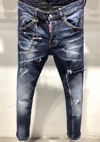 

dsenqi new men jeans ripped for men skinny jeans pants zipper outwear man pants 9621, Blue
