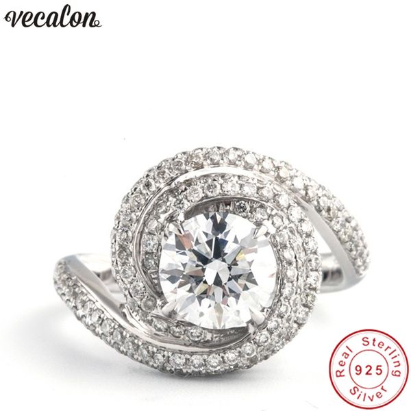 

vecalon unique promise ring 925 sterling silver pave setting diamonds cz engagement wedding band rings for women bridal jewelry, Slivery;golden