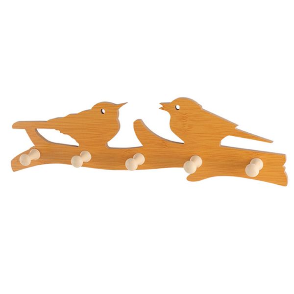 

wooden self-adhesion seamless hat towel coat wall decor clothes hangers racks with 5 hooks bathroom storage door back hooks
