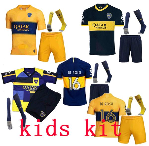 

2019 2020 new boca juniors kids home away kids kit soccer jerseys uniforms soccer jersey away gago tevez football shorts+socks, Black