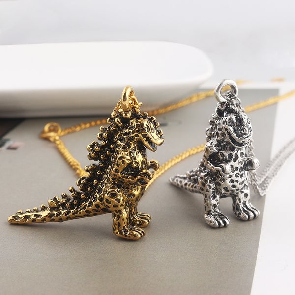 

animal necklace gothic tyrannosaurus rex 3d model dinosaur pendant charm necklace dragon stainless steel collares jewelry, Silver