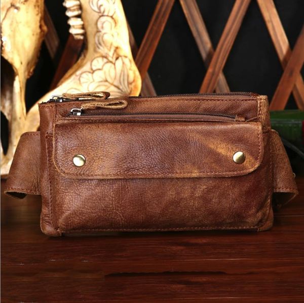 

european and american trend casual fashion men's waist bag outdoor sports multifunctional cross-body chest bag head layer cowhide retro