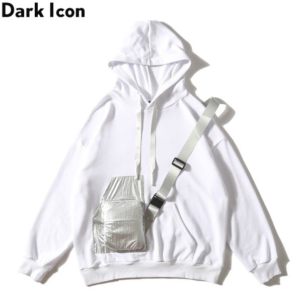 

dark icon print front pocket men's hoodie with messenger bag hip hop hoodie men hooded man streetwear clothing, Black