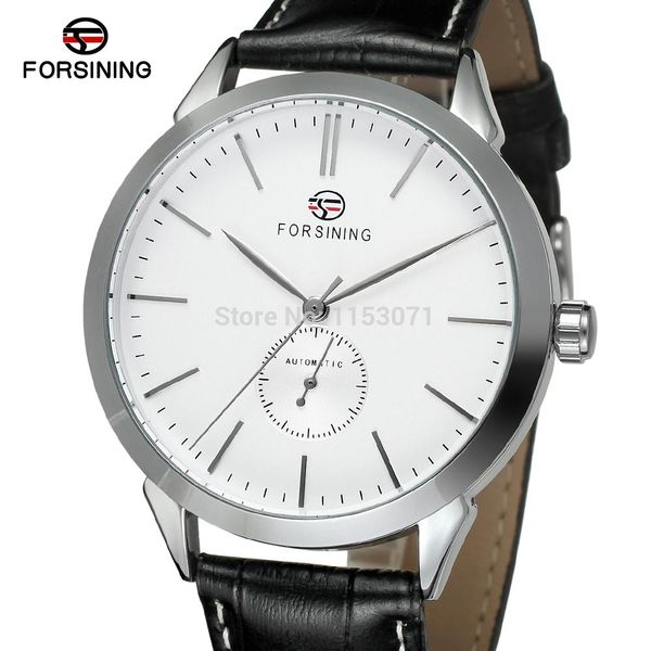 

forsining men's watch new product trendy automatic silver color round black leather strap original casual wristwatch fsg8083m3s3, Slivery;brown
