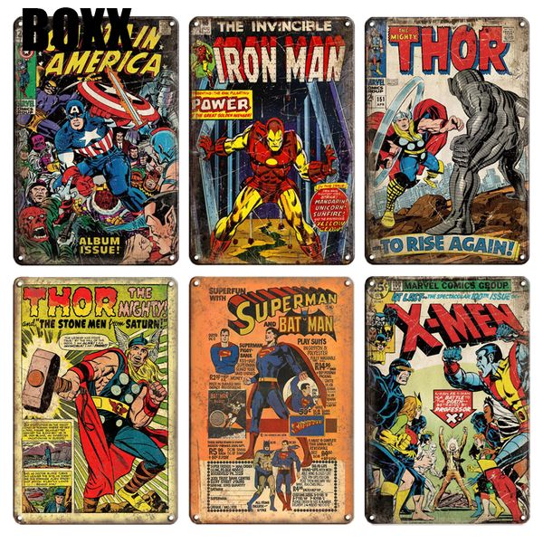 

старинные жестяные знаки x-men капитан америка мультфильм металлический знак потертый шик детская комната ирландский паб кафетерий гостиная