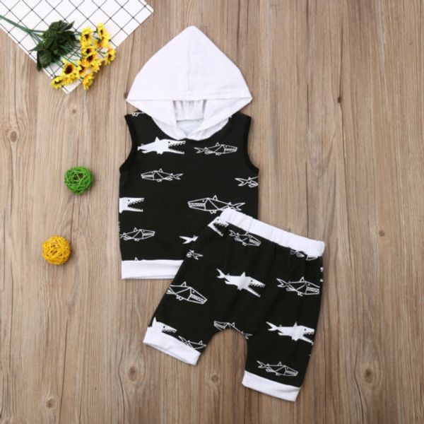 

toddler kid baby boy cotton outfits hooded t shirt shorts pants clothes set, White
