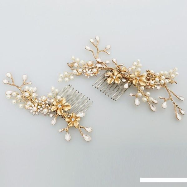 

beijia new design gold branch flower hair comb pearl wedding hair jewelry accessories vintage bridal combs headwear, Slivery;golden