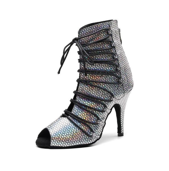 

women latin dance shoes sliver gold glitter ballroom tango salsa dancing shoes for girls lace up salsa dance boots girls eu33-43