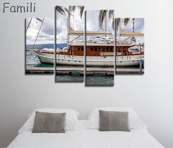

4panel frameless canvas painting sailboat painting for living room wall art posters and prints modern pictures decoration
