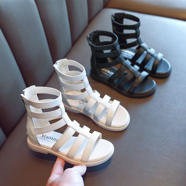 

little girls summer roman sandals for kids children fashion white black princess boots shoes new 2020 5 6 8 10 9 12 years t200703, Black;red