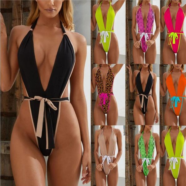 

bikini explosion women's siamese bandage swimwear pulled bikini swimsuit deep v-shaped highly elastic swimming 8 colors, White;black