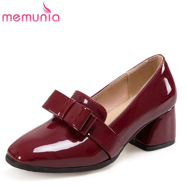 

memunia 2019 new arrive women pumps high-quality pu patent leather square toe bowknot fashion high heels shoes big size 34-47, Black