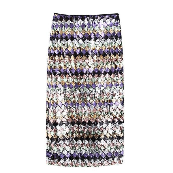 

stylish women skirt autumn 2019 new fashion shiny colorful sequin skirts, Black
