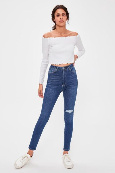 

trendyol blue ripped detailed skinny jeans twoaw20je0241