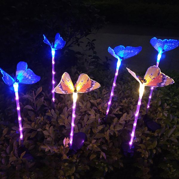 Confezione da 3 luci solari da giardino per esterni, multicolore che cambia energia solare, luci decorative a farfalla in fibra ottica, arte da giardino, decorazioni da giardino.
