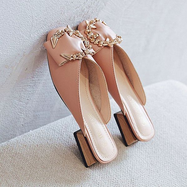 

new style slippers for ladies fashion sandals baotou metal decorative flat shoes 2020 spring and autumn women slippers, Black