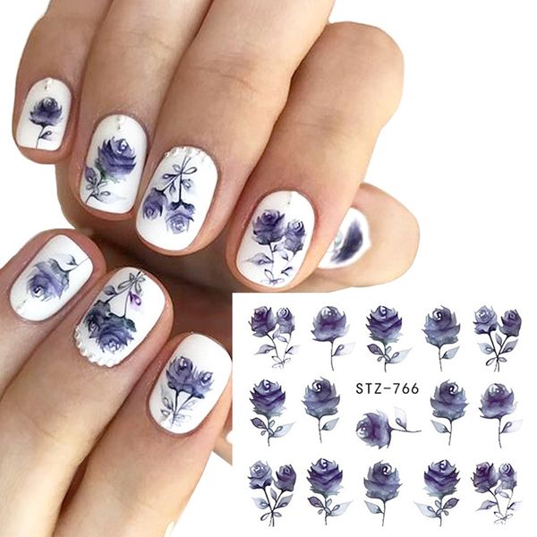 

1 sheet nail art stickers trendy flower theme watermark sticker nail transfer sticker decal decoration, Black