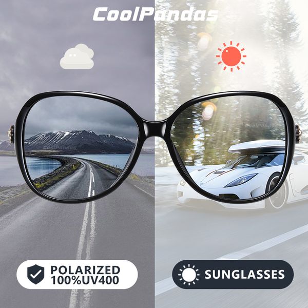 

coolpandas brand design intelligent pchromic sunglasses women 2020 polarized driving sun glasses oculos gafas de sol mujer, White;black