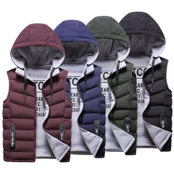 

mens winter vest down vest men casual waistcoat sleeveless jackets men hooded worn on both sides hat detachable new 4xl, Black;white