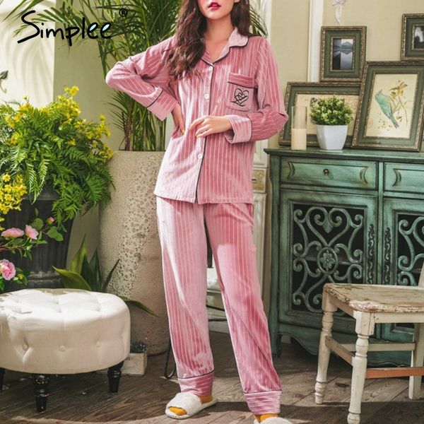 

simplee women pajama set velvet soft night sleepwear embroidery pajamas autumn winter 2018 pyjama femme plus size home wear suit, Blue;gray