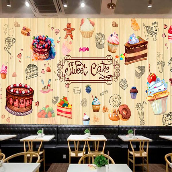 

cartoon wallpaper desert bakery pizza cupcake shop custom wallpaper mural coffee dessert shop backdrop custom 3d mural